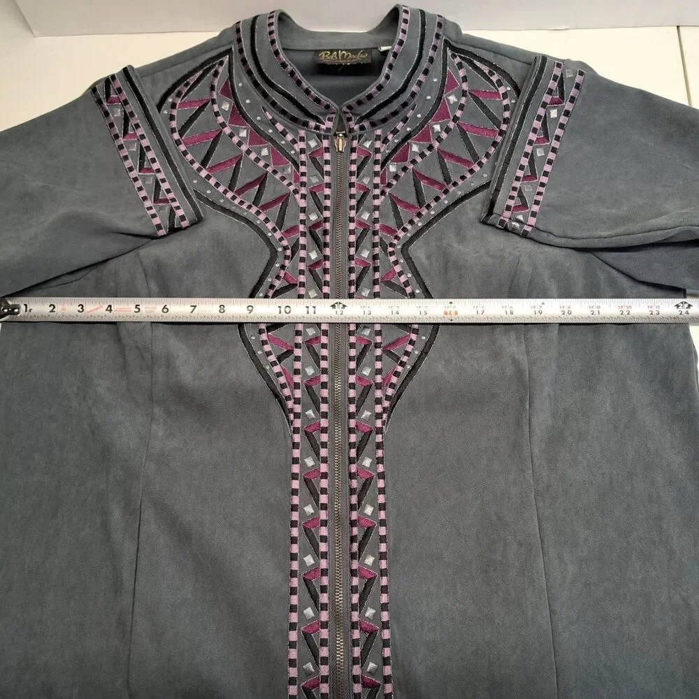 BOB MACKIE Wearable Art Gray Embroidered Full Zip Jacket Top Women's Sz 1X - Picture 7 of 9
